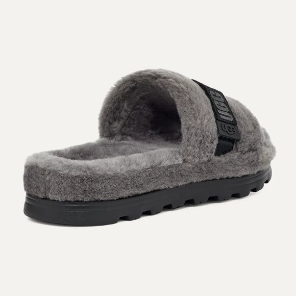 NEW UGG Men Fluff Up Charcoal Slip On Sheepskin Fur Slide Slippers - Picture 4 of 6